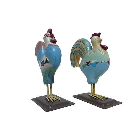 Russ Berrie Rooster Folk Art Carved Wood Hand Painted 5.5" Lot of 2 - Picture 3 of 6